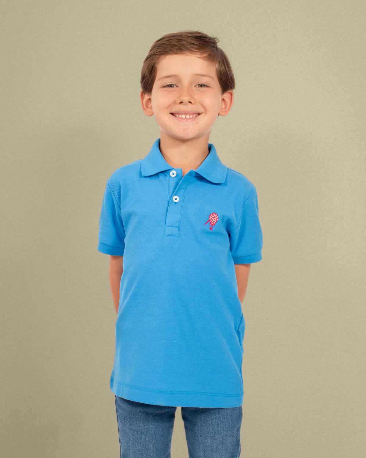 Camiseta polo pique algodon azul para nino