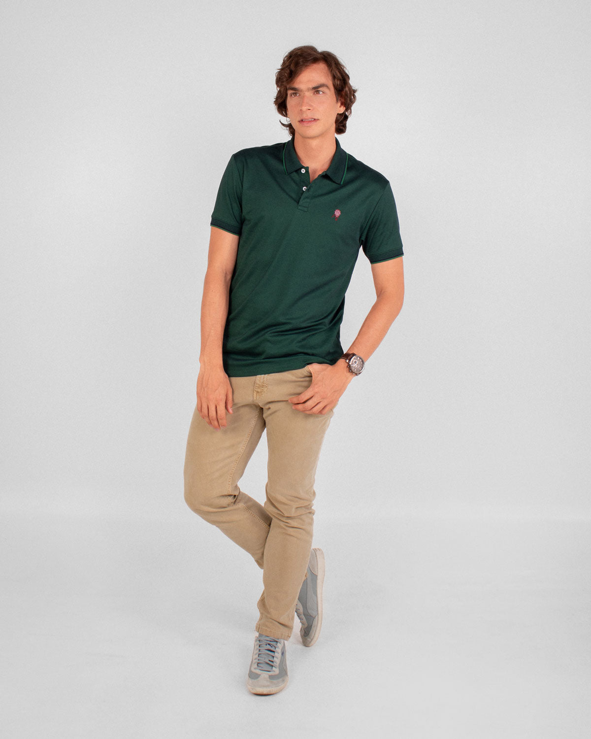 Camiseta polo pique algodón micropima verde militar para hombre