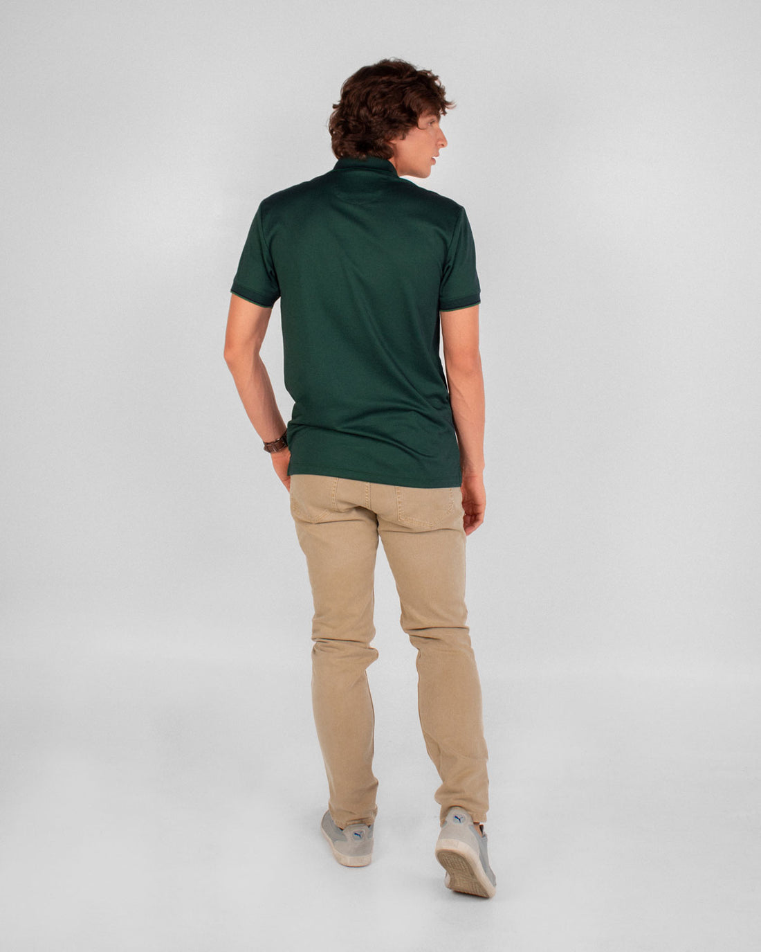 Camiseta polo pique algodón micropima verde militar para hombre