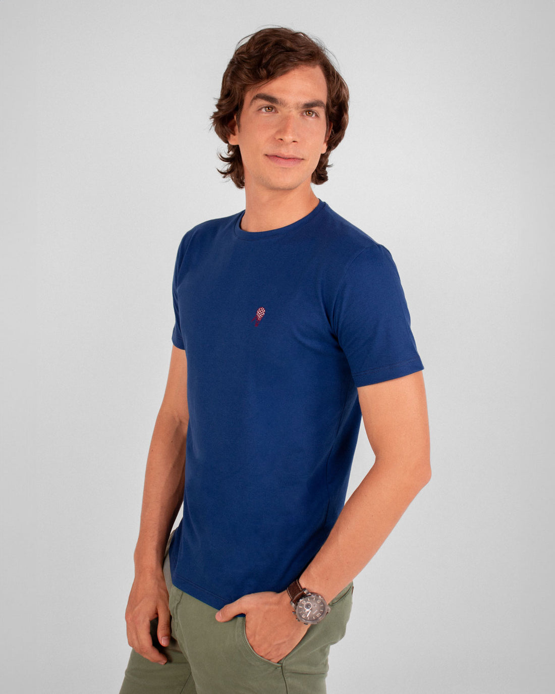 Camiseta azul navy en algodón pima para hombre fit ajustado