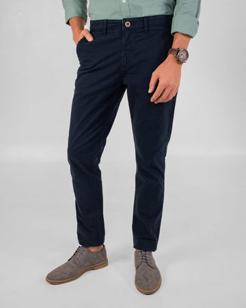 Pantalón chino en drill azul navy para hombre