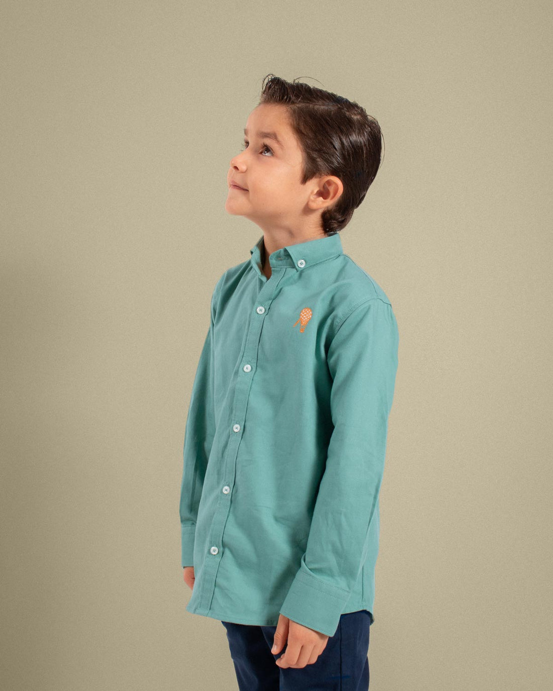 Camisa oxford verde en algodón para niño