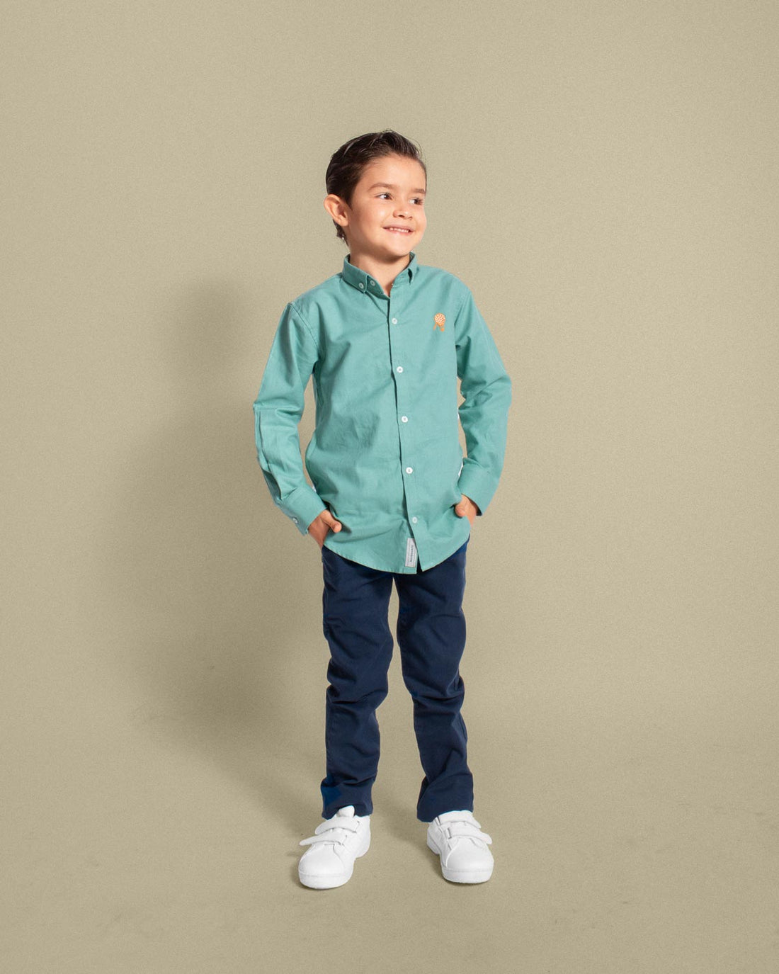 Camisa oxford verde en algodón para niño
