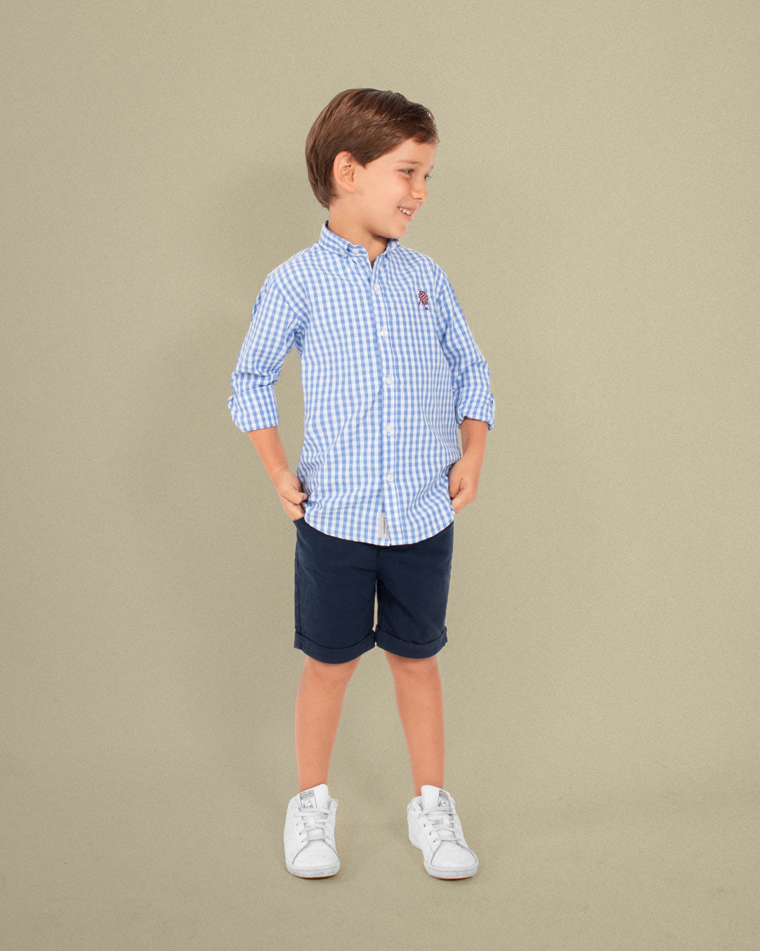 Camisa de cuadros azul medio para niño